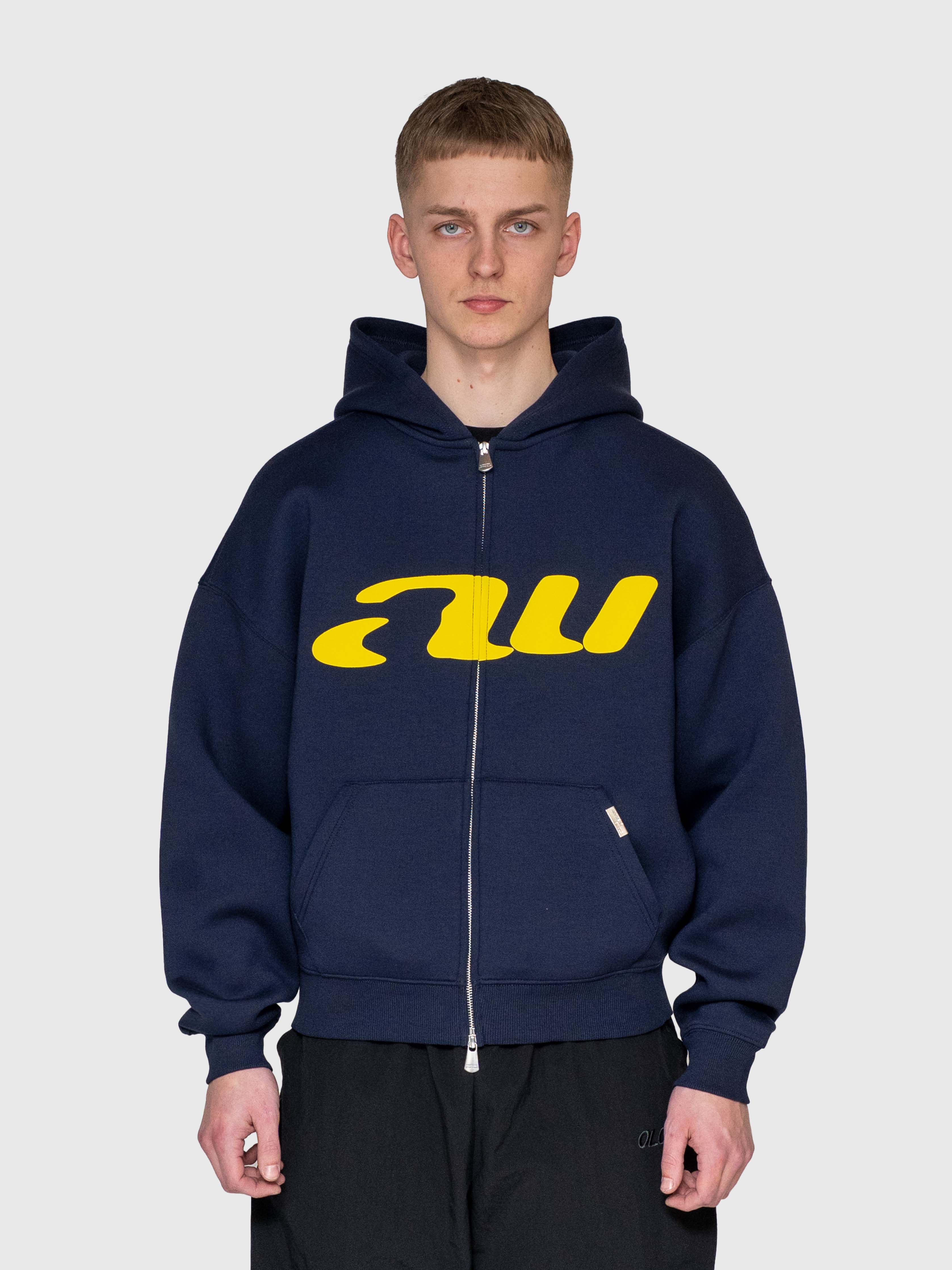 AW Puff Zip Hoodie - Midnight Navy/Yellow